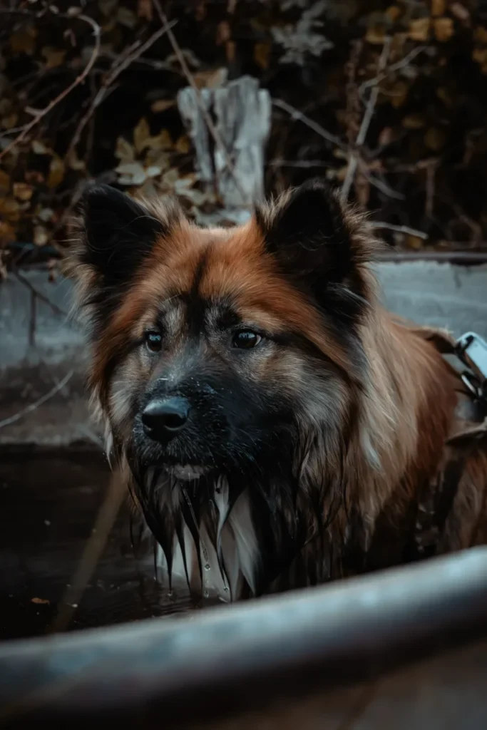 Portrait rapproché d'un chien devant un point d'eau